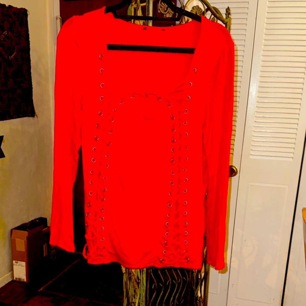 Venus Stylish Red Lace-Up Women's Top - Picture 2 of 5